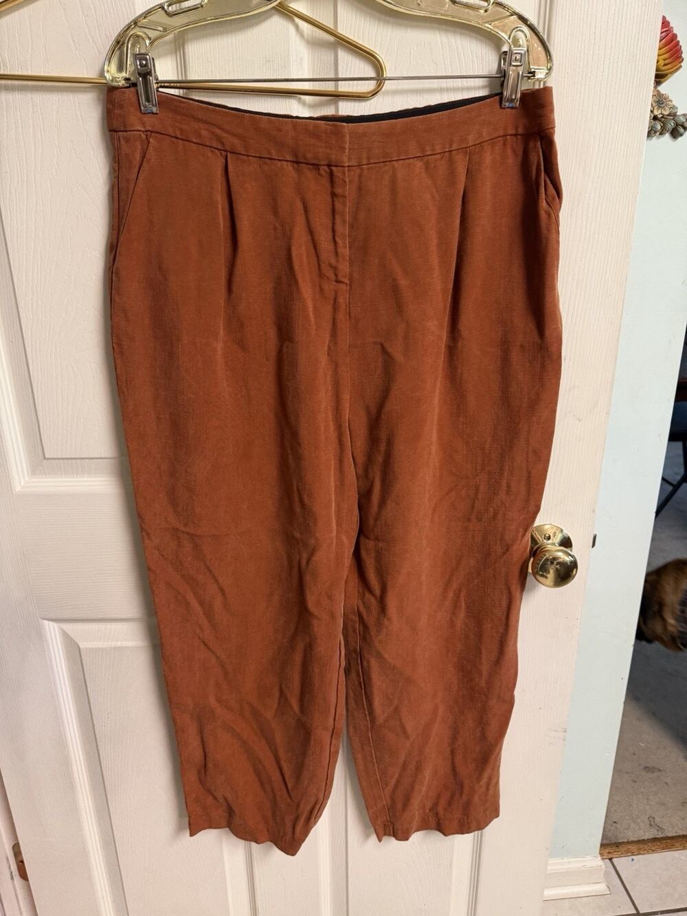 Vetta Women's Sz Orange Brown Pleated Pants Rust Tapered Xl 16 35x26 Boyfriend